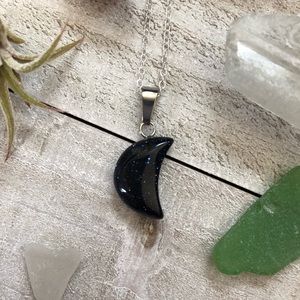Blue Goldstone Crescent Moon Necklace